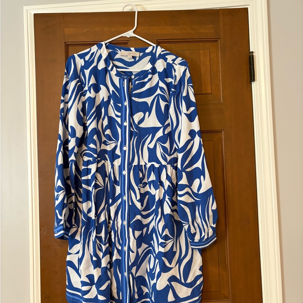 LOFT Blue and White Patterned Dress